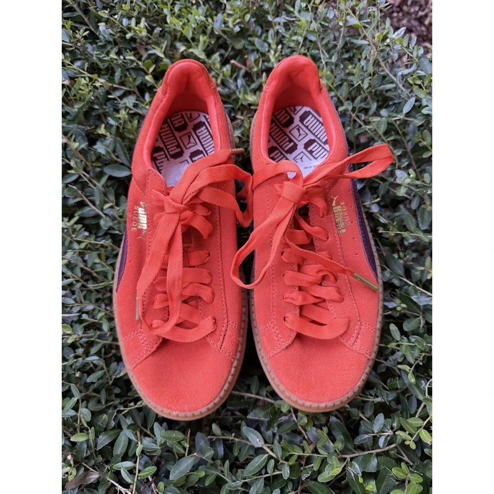 Puma Platform Trace Block Lace Up Orange/Purple Suede Leather Sz7 Trainers Rare